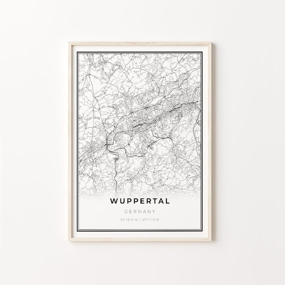 Wuppertal Germany Black And White City Street Map Art Poster