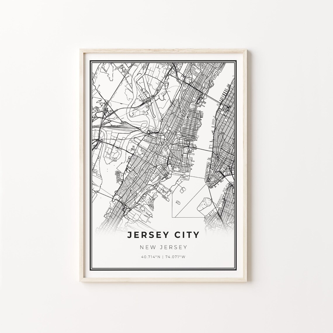 Jersey City New Jersey Minimalist Black And White City Map Art Poster