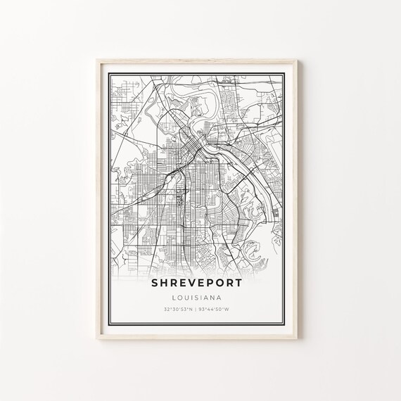 Shreveport Louisiana Black And White City Street Map Art Poster