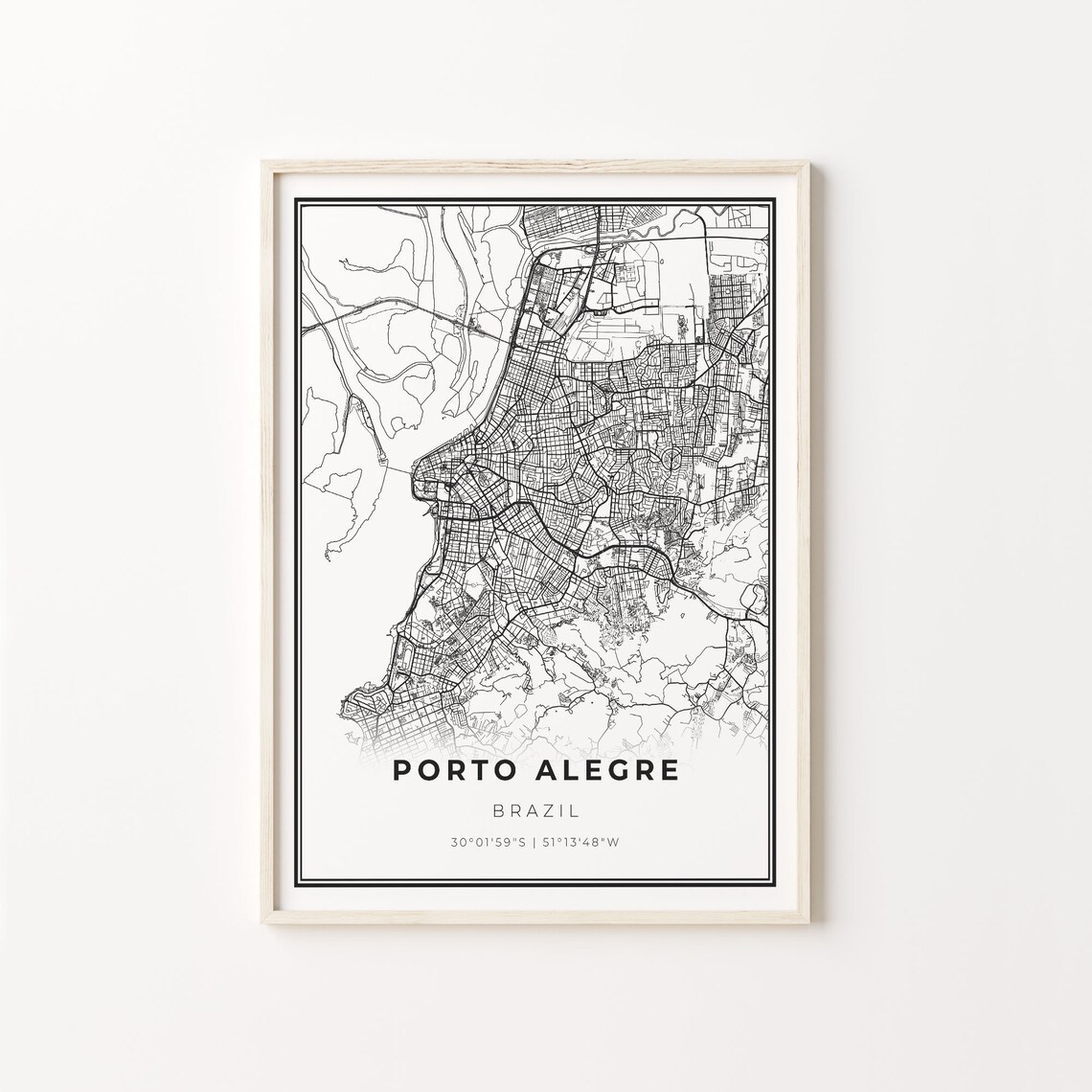 Porto Alegre Brazil Minimalist Black White City Street Map Art Poster