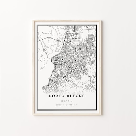 Porto Alegre Brazil Minimalist Black White City Street Map Art Poster