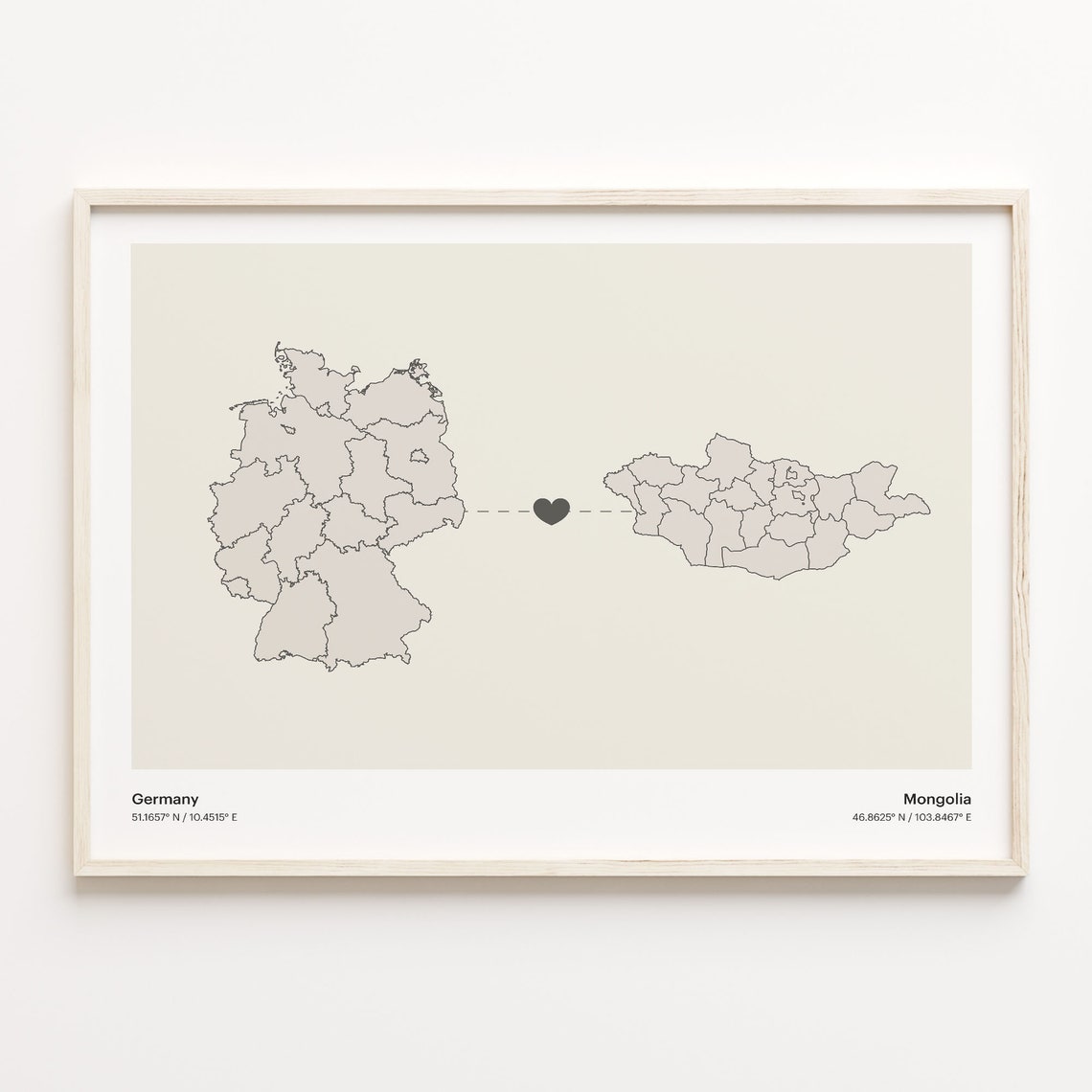 Germany To Mongolia Minimalist Love Connection Map Travel Poster