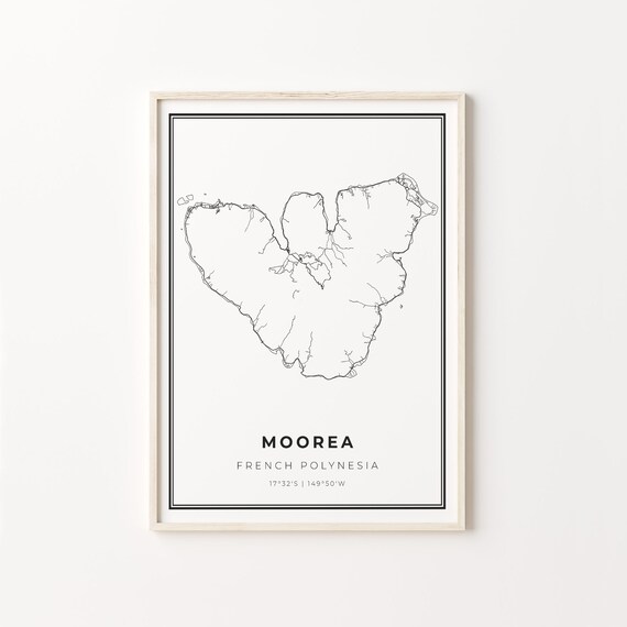 Moorea French Polynesia Modern Black And White Street Map Coordinates Poster