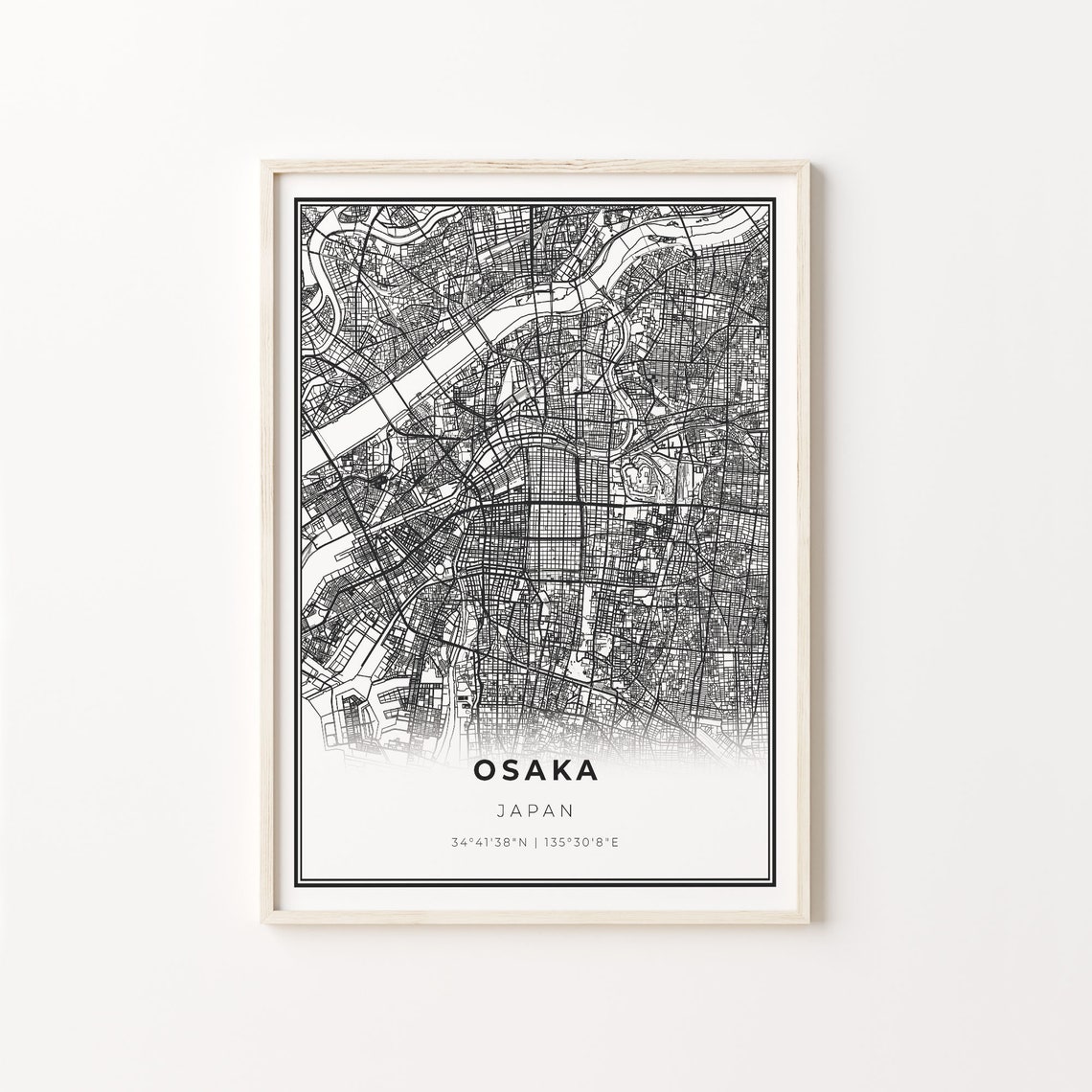 Osaka Japan Modern Black And White City Map Street Art Poster