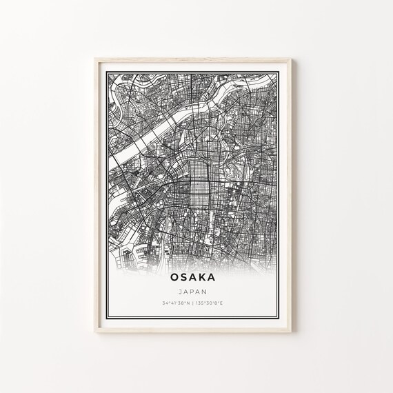 Osaka Japan Modern Black And White City Map Street Art Poster