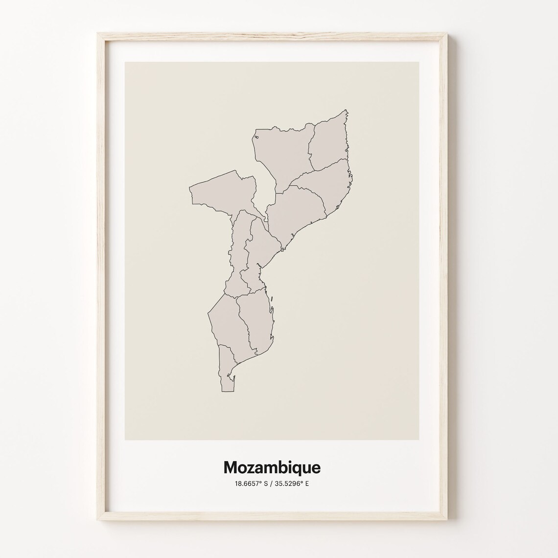 Mozambique Minimalist Country Outline Map Beige Coordinate Line Art Poster