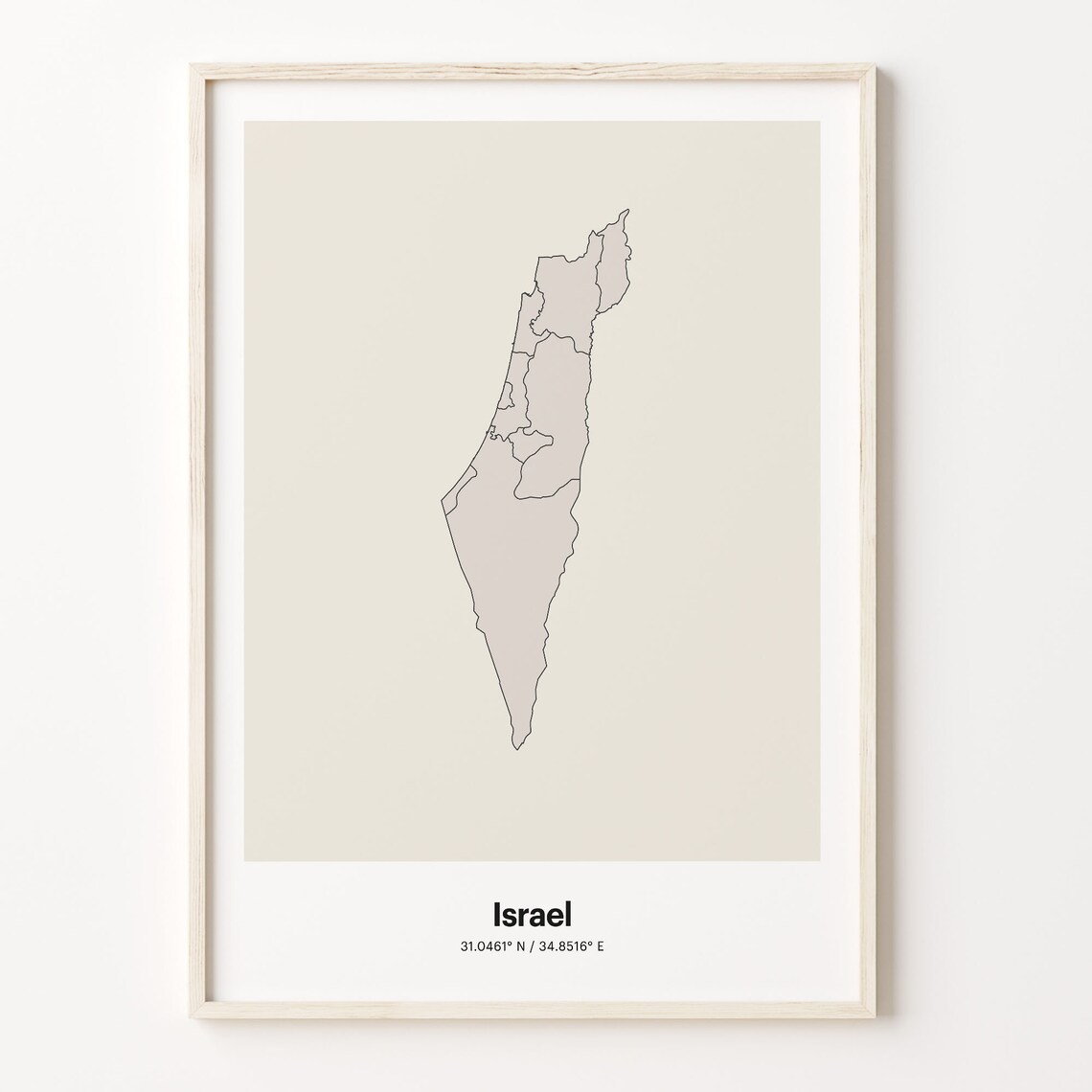 Israel Minimalist Map Poster With Printed Coordinates Neutral Home Decor