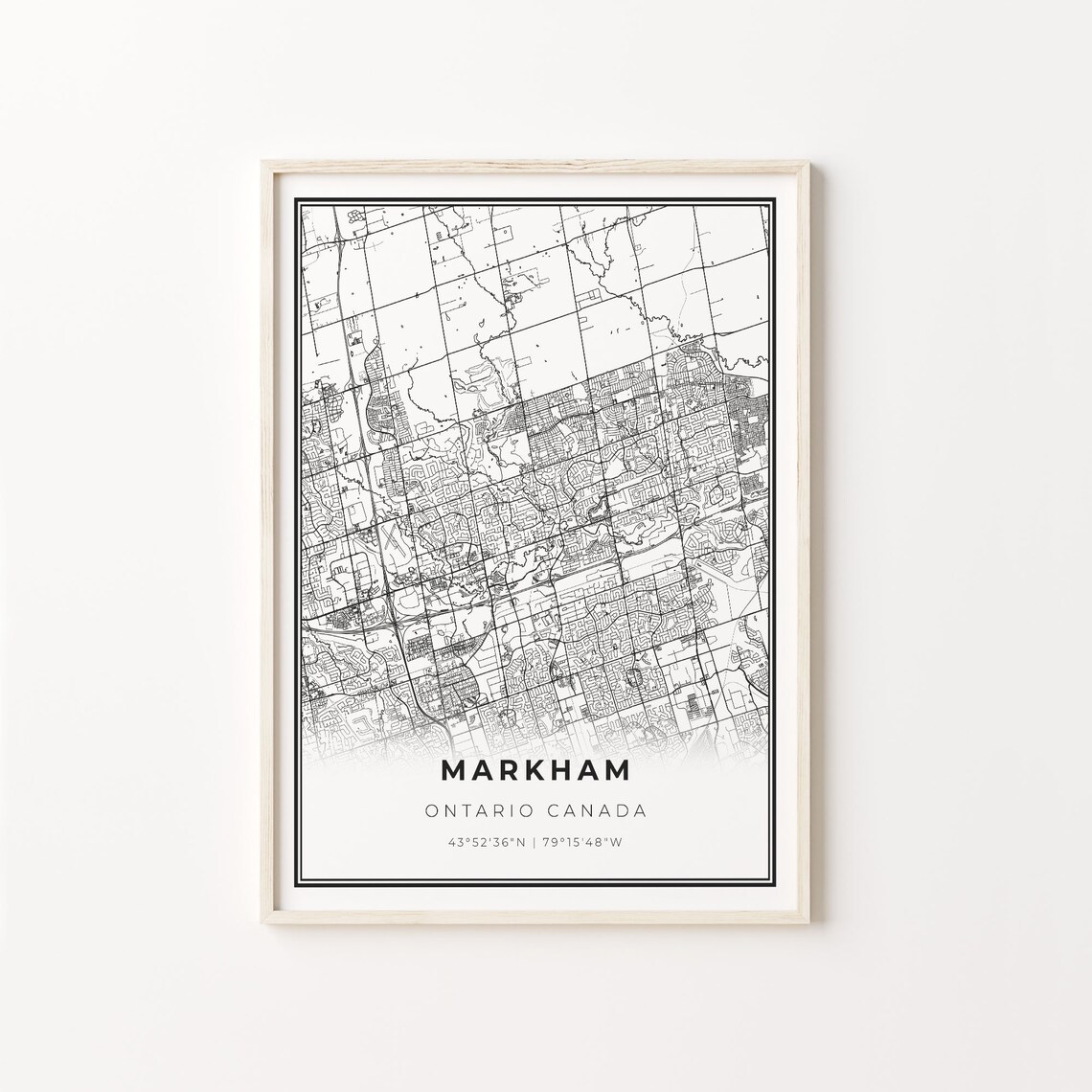 Markham Ontario Canada Modern Black And White Street Map Coordinates Poster