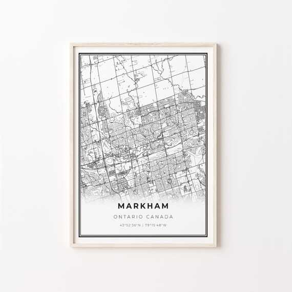 Markham Ontario Canada Modern Black And White Street Map Coordinates Poster