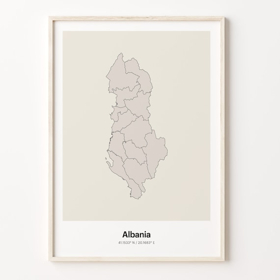 Albania Minimalist Country Map Line Art Travel Coordinates Gift Poster