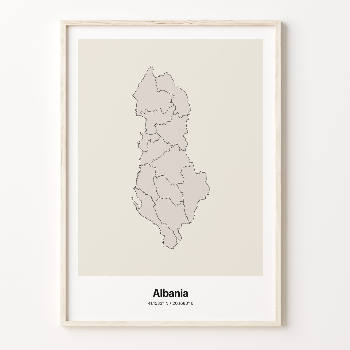 Albania Minimalist Country Map Line Art Travel Coordinates Gift Poster