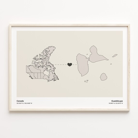Canada To Guadeloupe Heart Connection Minimalist Map Art Print