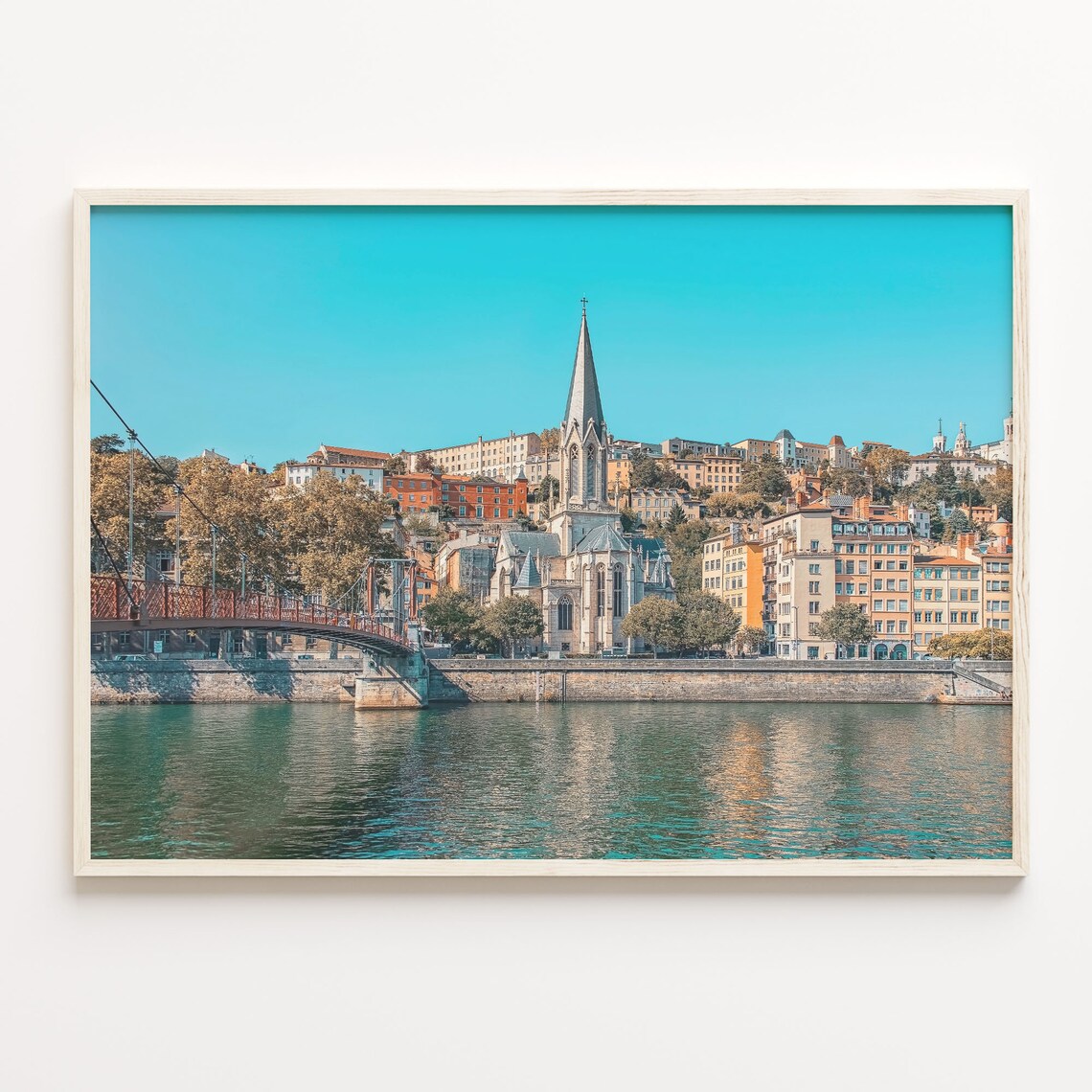 Lyon France Riverfront Church Bridge Cityscape Travel Photo Poster