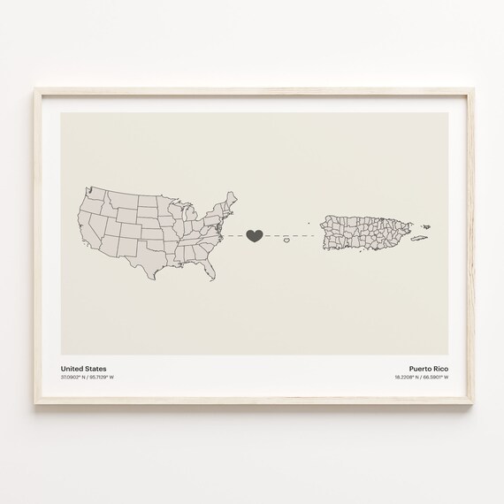 United States Puerto Rico Heart Connection Map Poster for Love