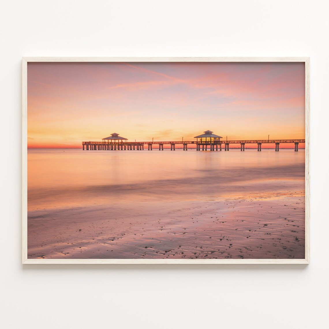 Fort Myers Florida Fishing Pier Sunset Over Ocean Water Photo Poster