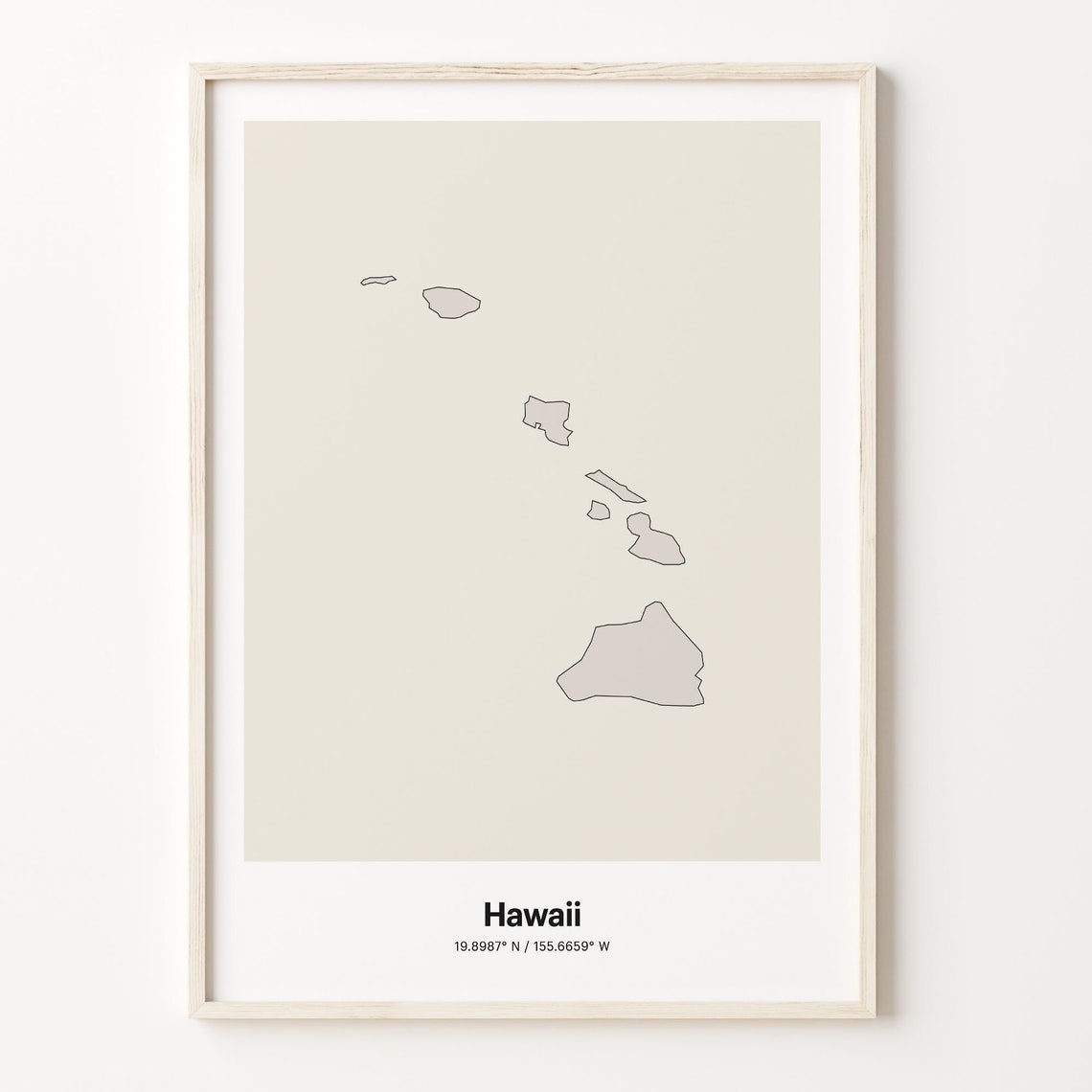 Hawaii State Map Minimalist Beige Line Art Tropical Gift Poster