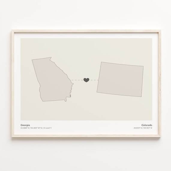 Georgia Colorado Long Distance Love Heart Minimalist Map Poster