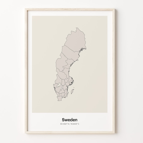 Sweden Minimalist Country Map Line Art Travel Coordinates Gift Poster