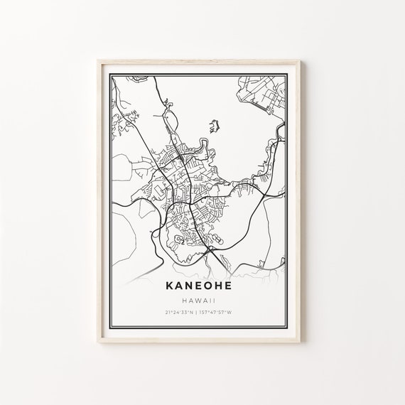 Kaneohe City Map Art Poster, Hawaii Travel Poster