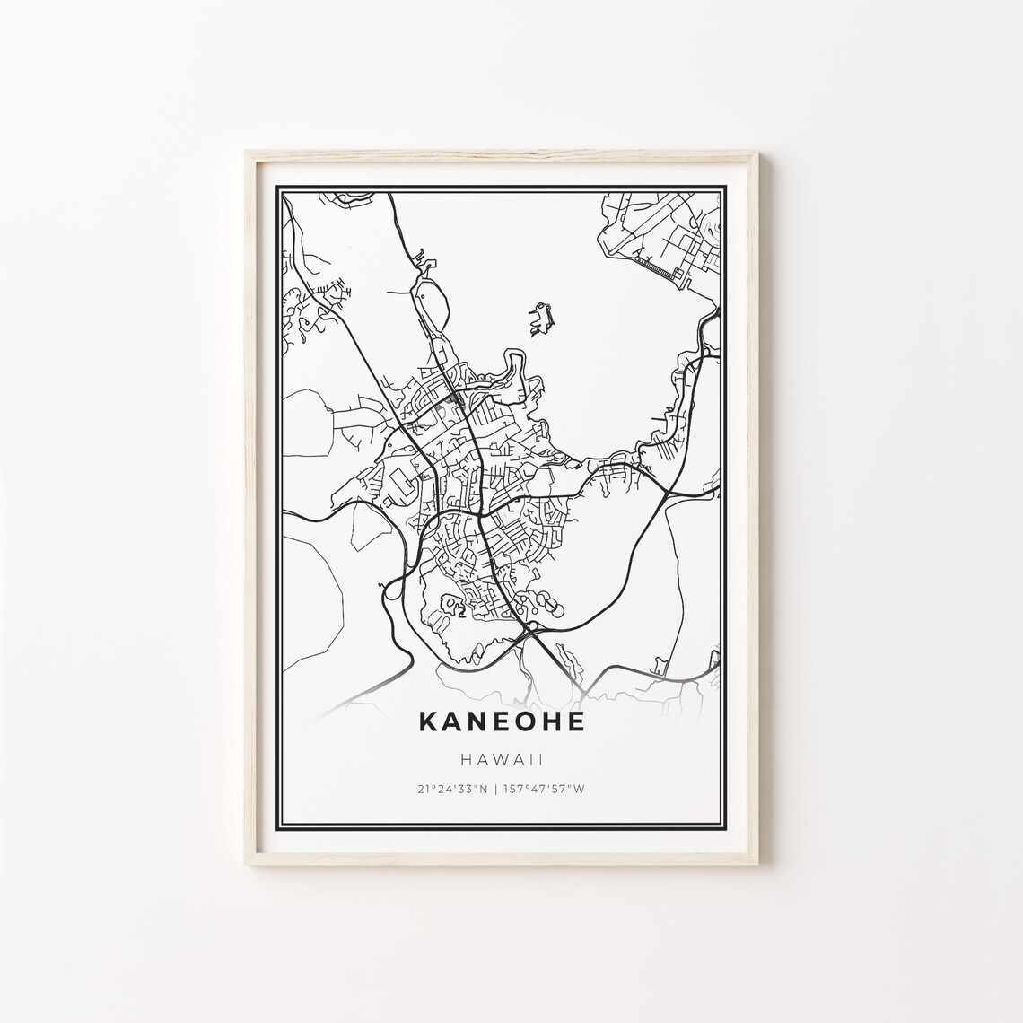 Kaneohe City Map Art Poster, Hawaii Travel Poster