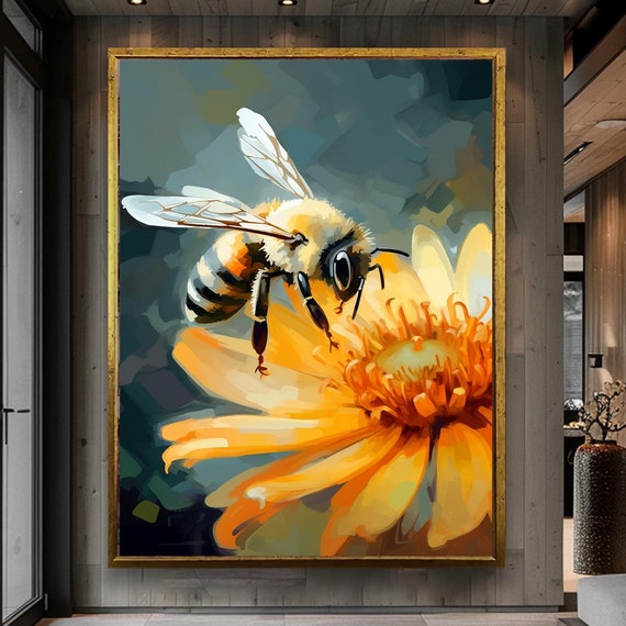 Bee Decor Flower Art Floral Art Print Wall Art Large Wall Decor Unique Gifts Housewarming Gift Maximalist Decor Art Decor