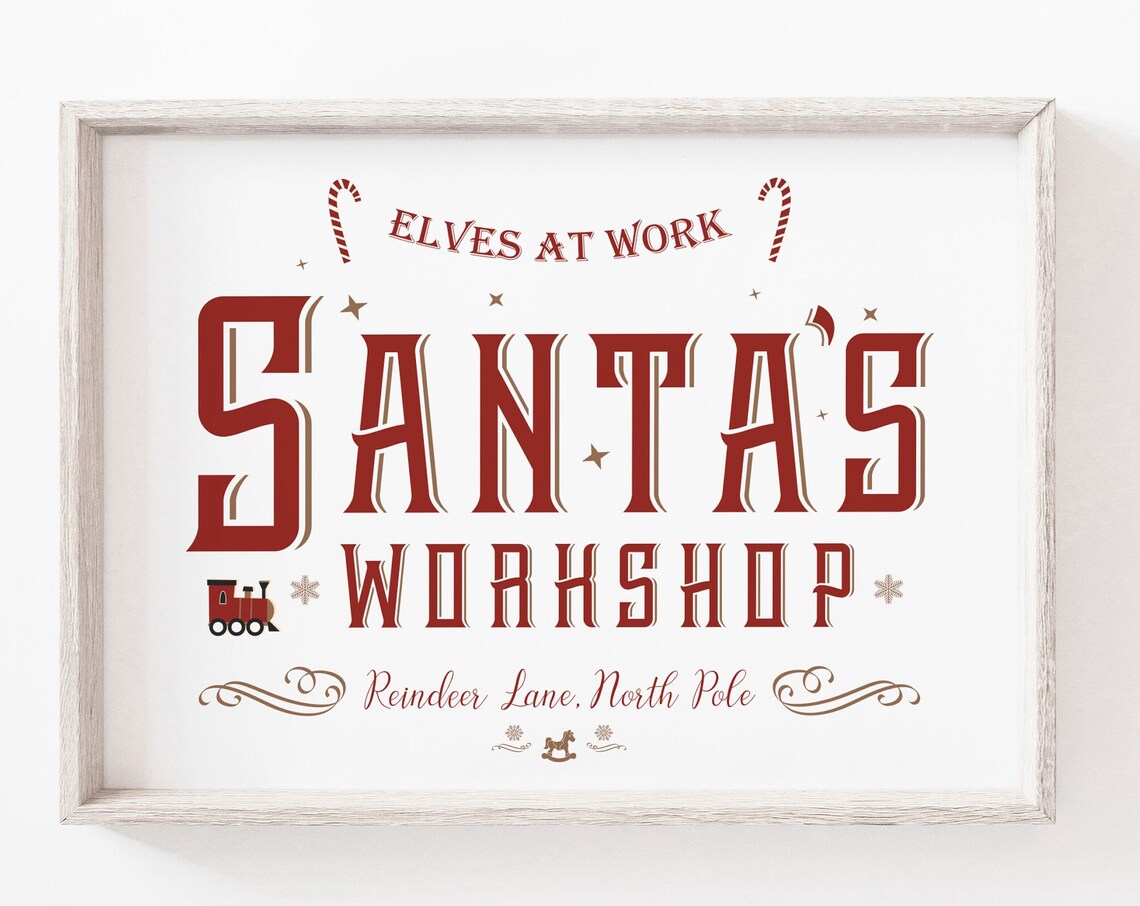 Christmas Print Sign, Santa Workshop Wall Art
