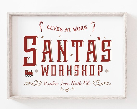 Christmas Print Sign, Santa Workshop Wall Art