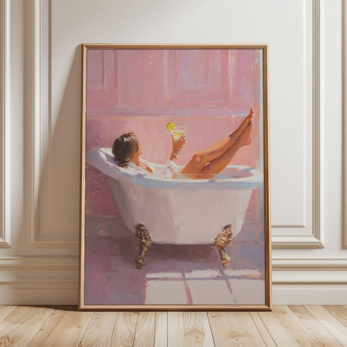 Woman Relaxing In Clawfoot Bathtub Margarita Pink Bath Art Poster