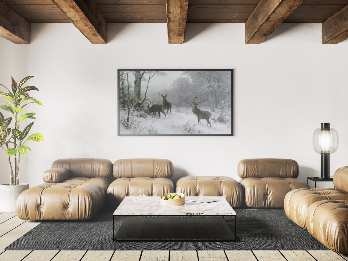 Winter Muted Landscape Animals Vintage Art Print - Image 3