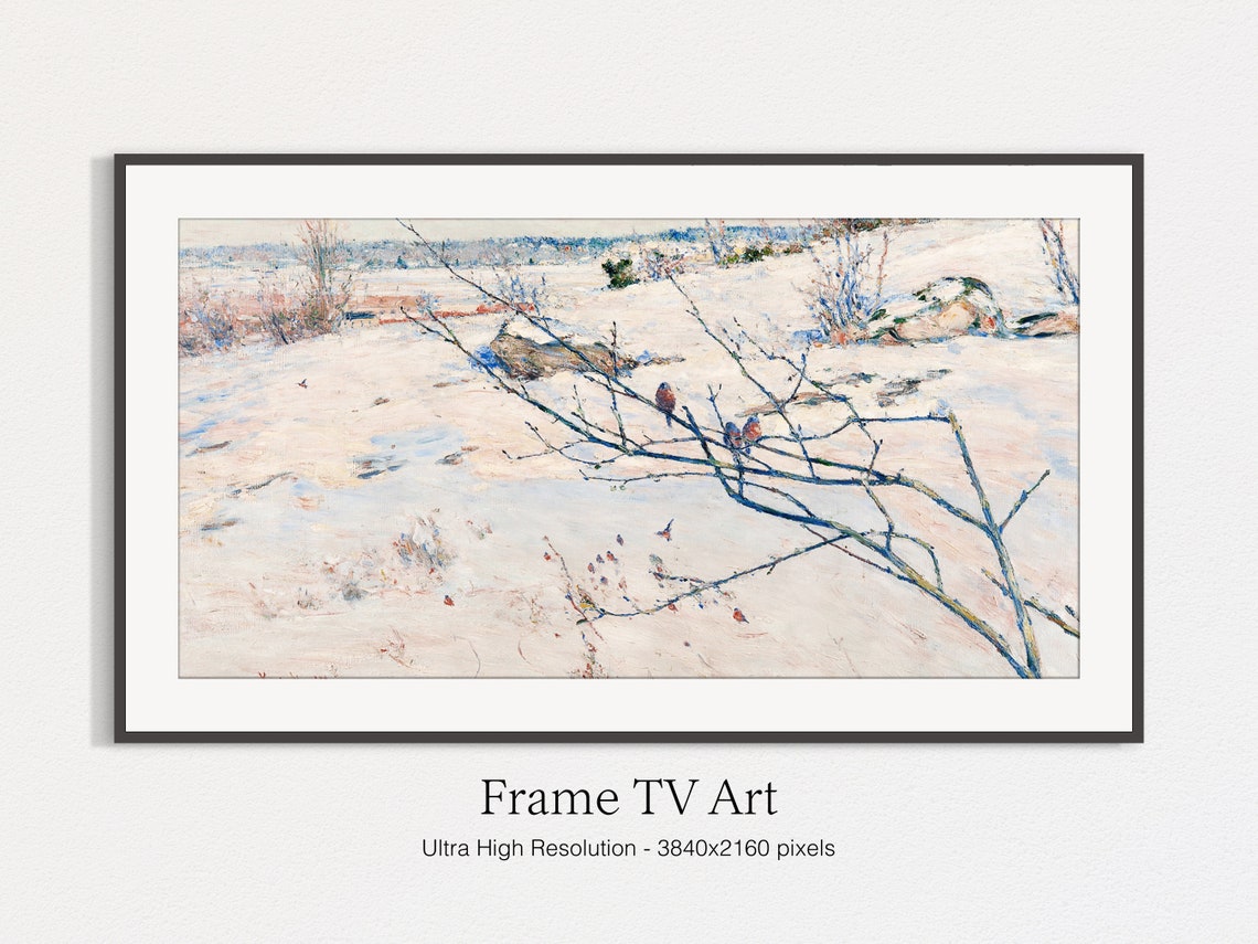 Birds on a Bare Branch in Winter Snow Vintage Impressionist Art Print - Image 4