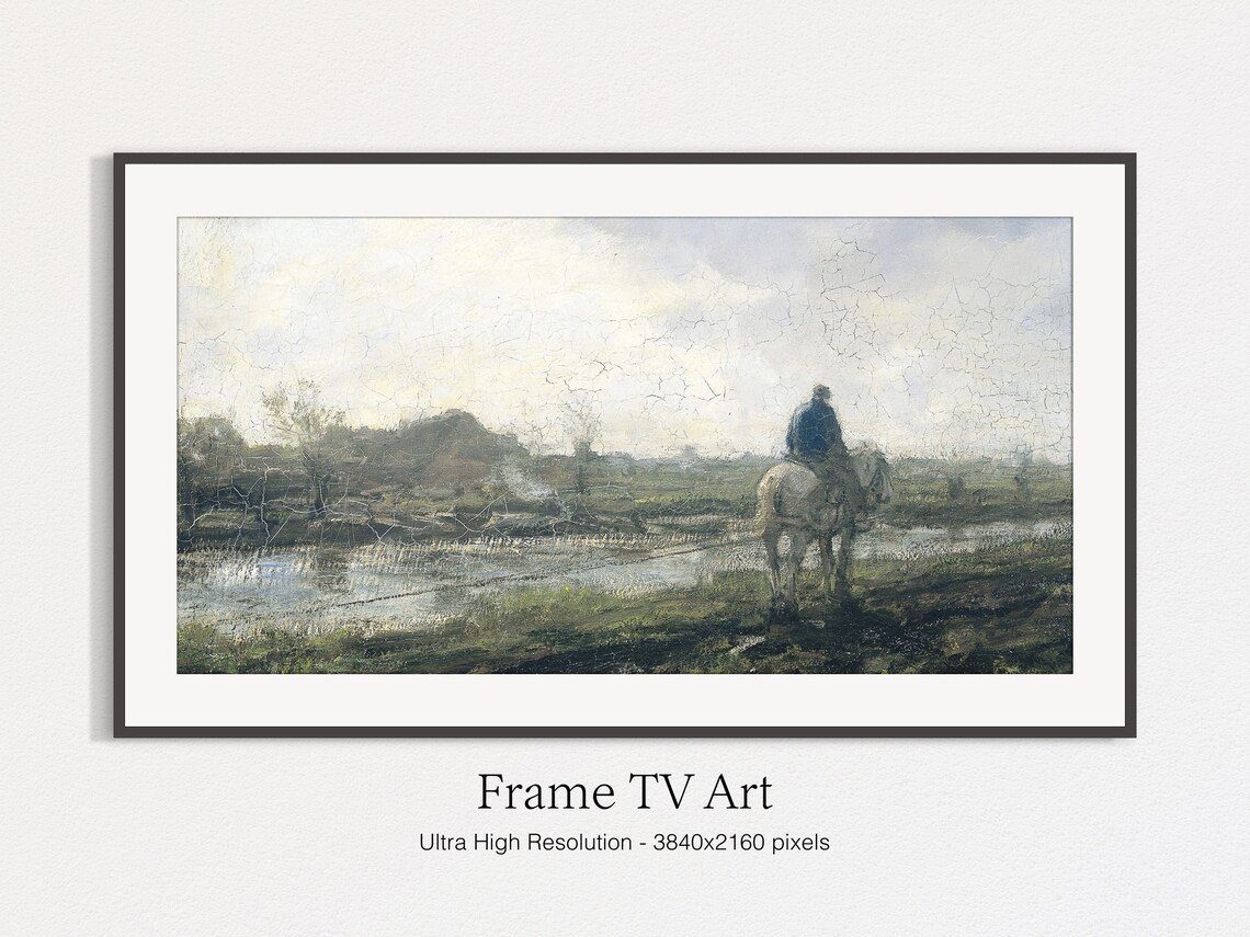 Farmer Riding Horse Across the Plain Vintage Muted Landscape Print - Image 4