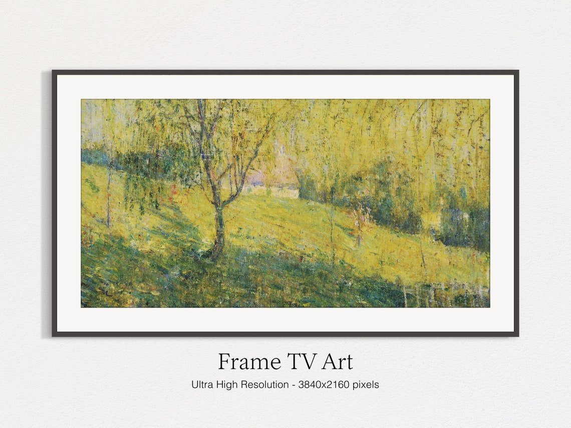 Golden Spring Park with Willow Trees Vintage Impressionist Art Print - Image 4