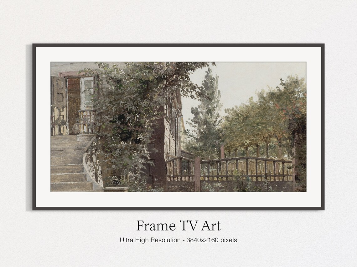 Vintage Farmhouse Porch Stone Steps Leafy Trees Garden Print - Image 5