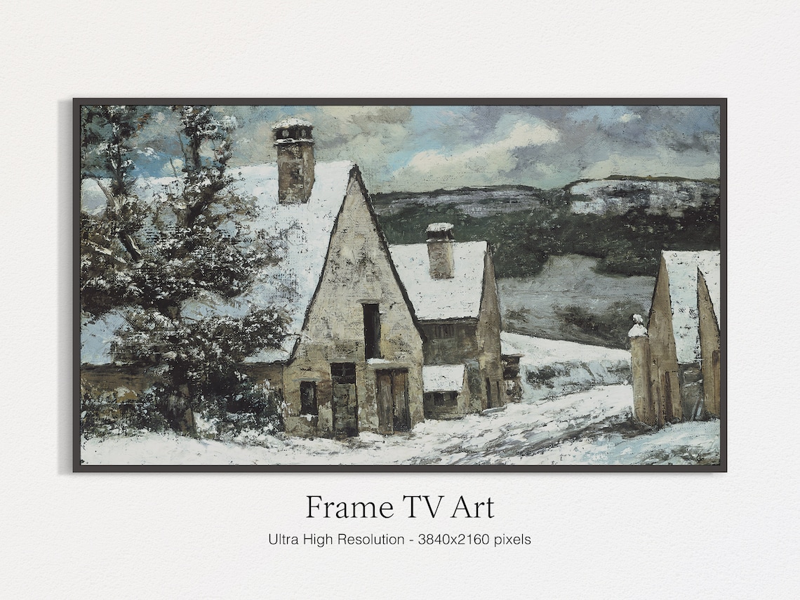 Winter Snow Oil Landscape Art Print, Vintage Style