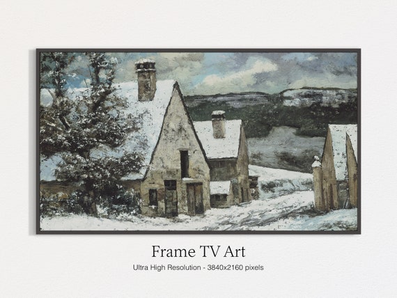 Winter Snow Oil Landscape Art Print, Vintage Style