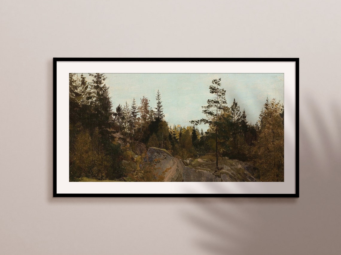 Frame Tv Art Vintage Moody Rustic Landscape Forest Painting Instant - Image 2