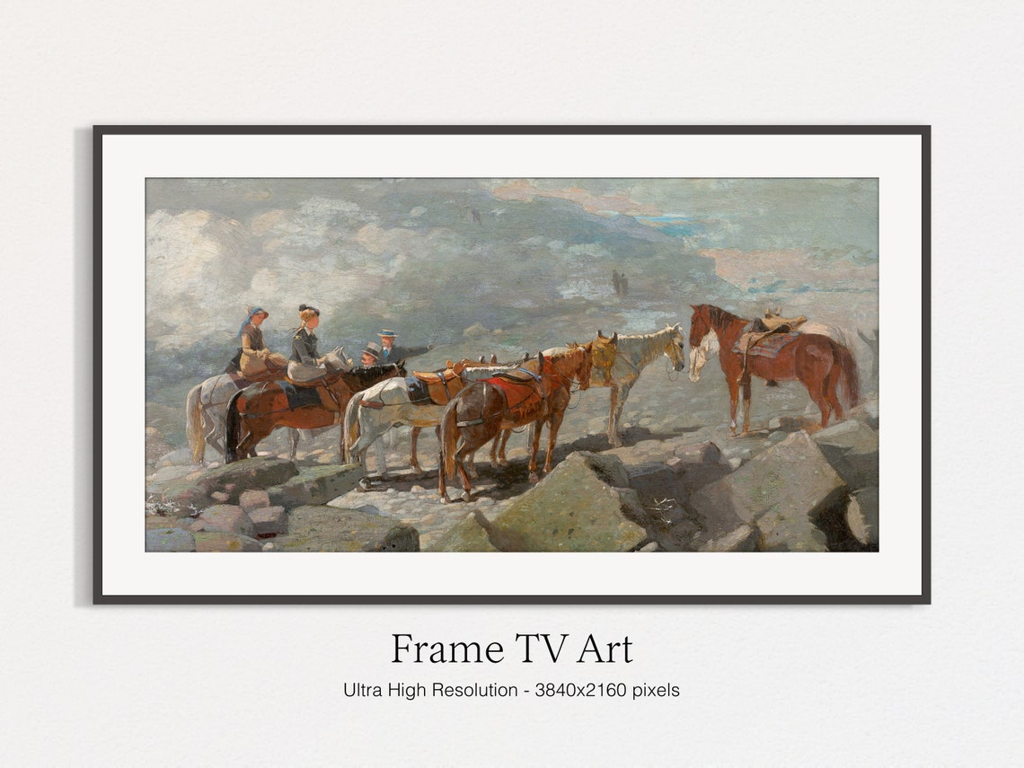 Horseback Riders Resting In Rocky Mountain Landscape Vintage Art Print - Image 5