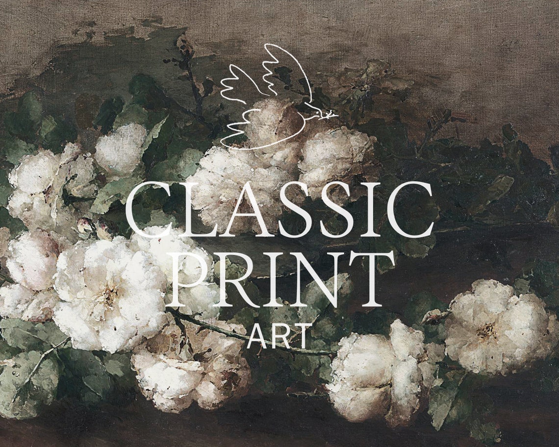 Vintage White Roses Moody Floral Still Life Dark Antique Print - Image 2