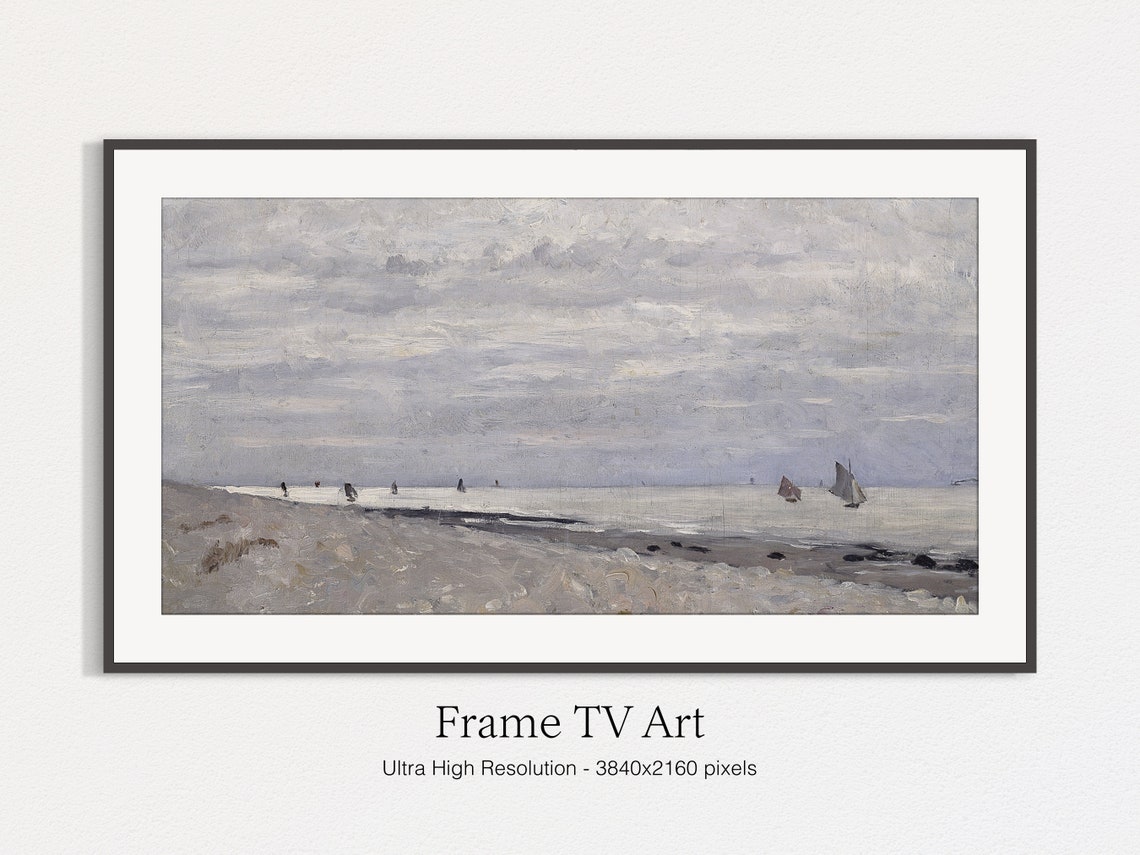 Sailboats on a Quiet Beach Shore Vintage Muted Seascape Art Print - Image 4