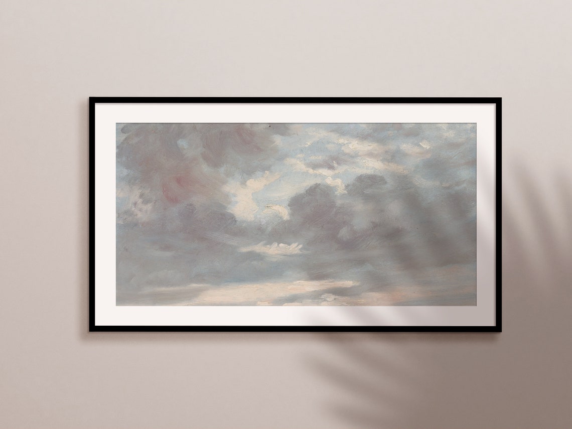 Impressionist Cloud Study Sky Grey Blue Vintage Oil Painting Print - Image 2