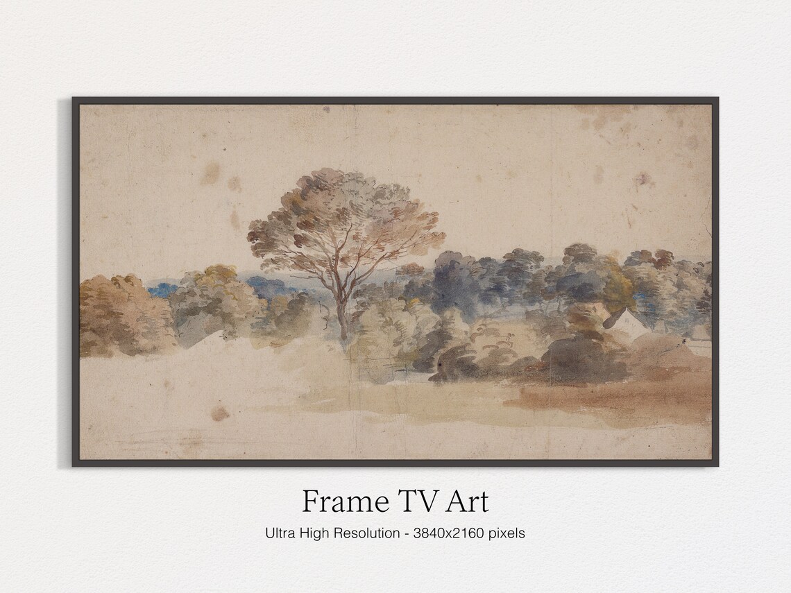 Vintage Tree Painting, Moody Autumn Scenery Art Print - Image 4
