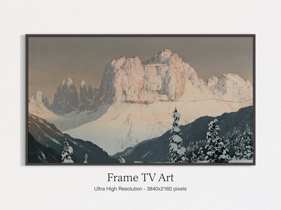 Snowy Mountains Winter Oil Landscape Art Print - Image 4