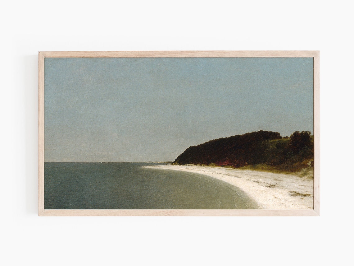Luminist Seashore White Beach Wooded Bluff Calm Sea Classic Art Poster - Image 3