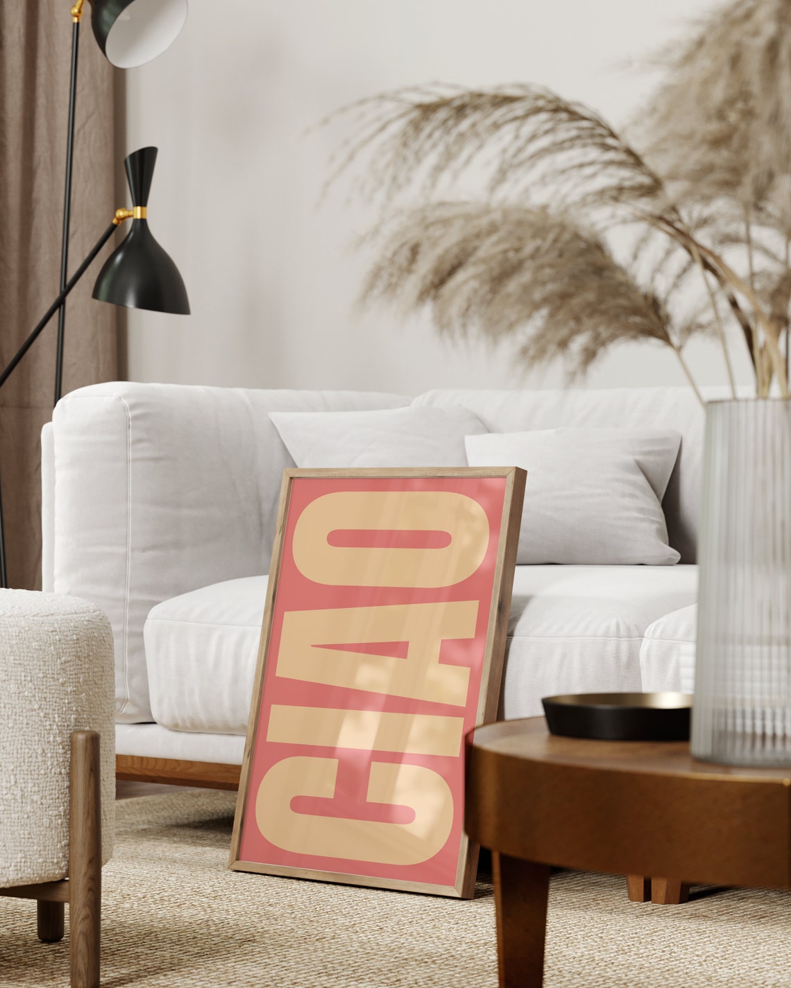 Ciao Typography Bold Cream Letters Coral Red Graphic Art Poster - Image 3
