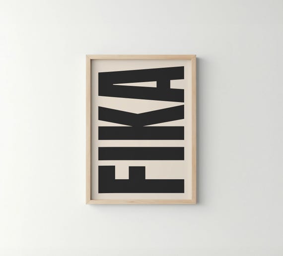 Fika Poster Swedish Art Soft Black Beige Sweden Coffee Break Typography Print For Kitchen Bar Or Living Room