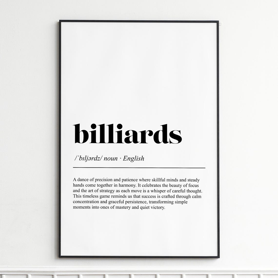 Billiards Definition Poster Dictionary Typography Game Room Wall Decor