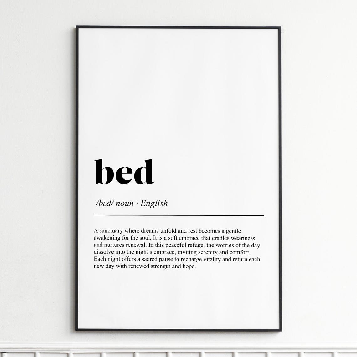 Bed Definition Poster Dictionary Typography Cozy Bedroom Wall Decor