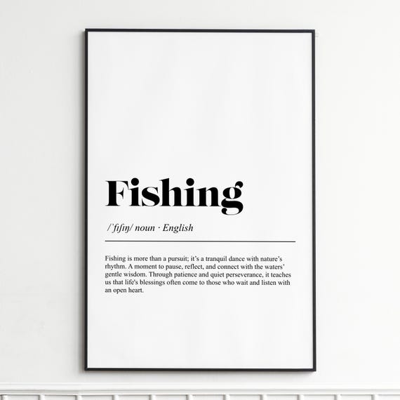 Fishing Definition Print Elegant Dictionary Wall Art Nautical Typography Poster Gift For Anglers And Fishermen