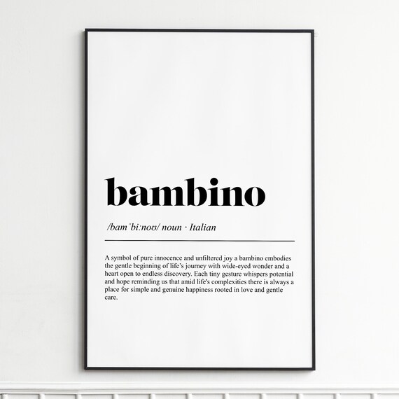Bambino Definition Elegant Italian Word Typography Dictionary Poster