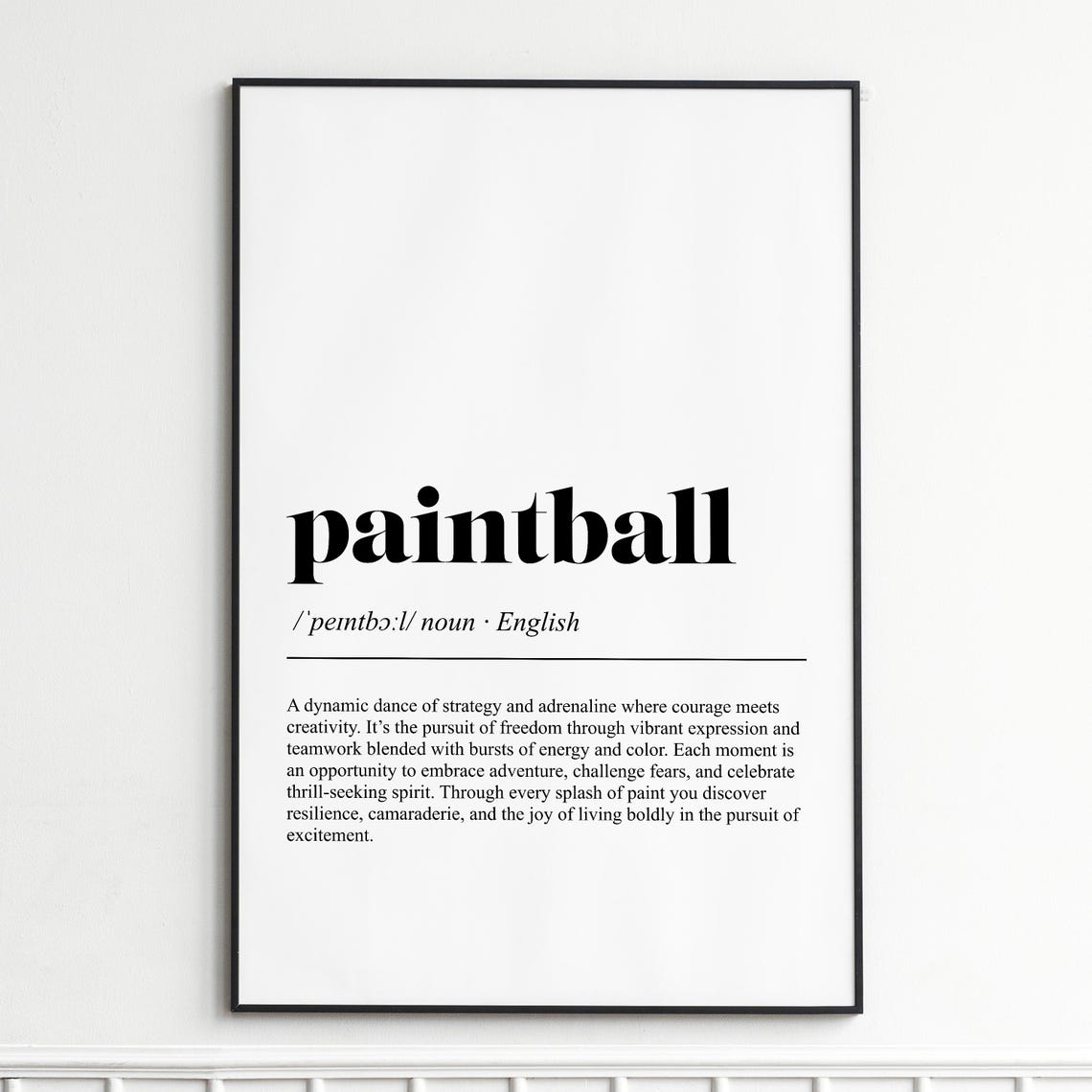 Paintball Definition Adrenaline Game Typography Dictionary Poster